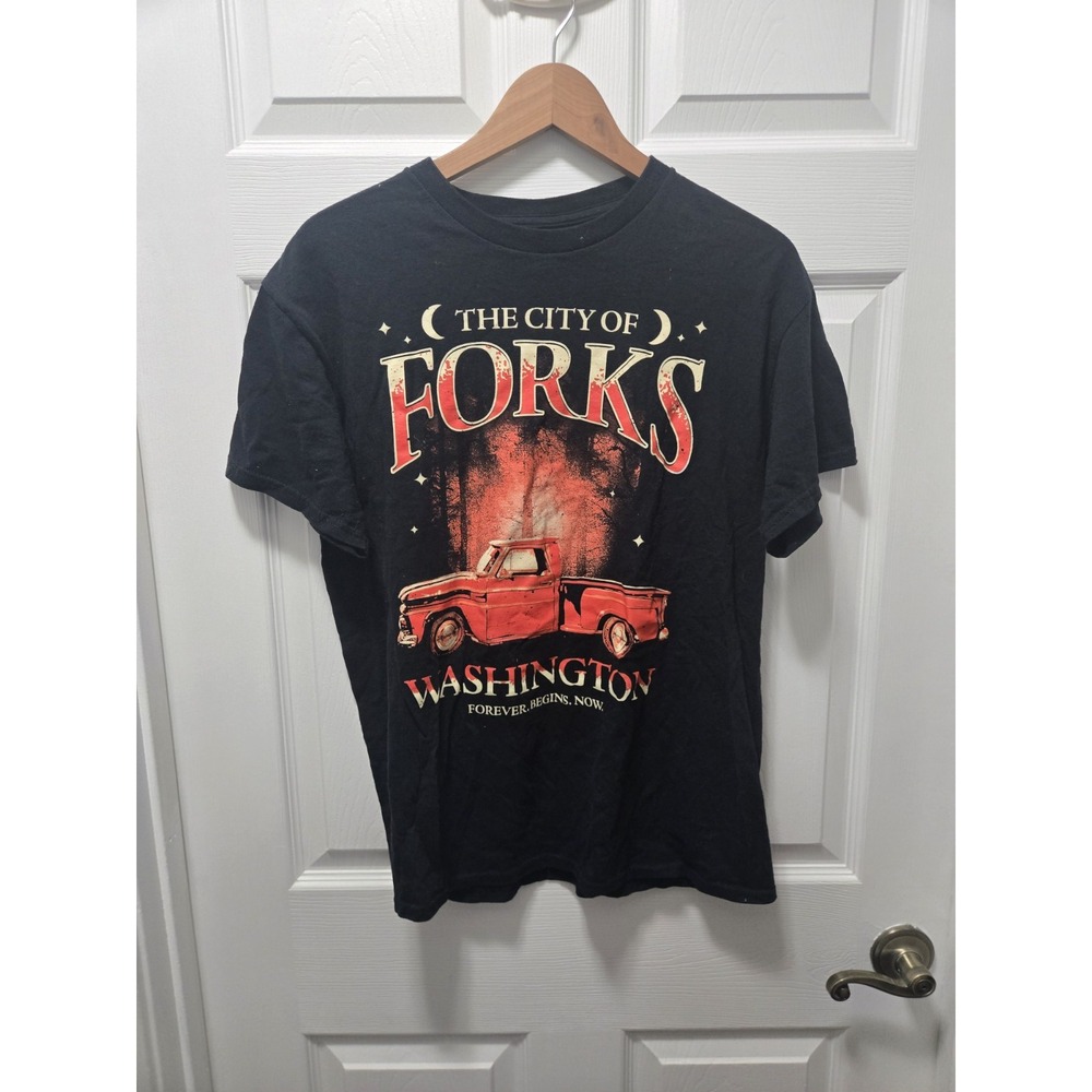 Twilight City Of Forks Edward Bella Graphic T-Shirt Medium Black Movie Promo